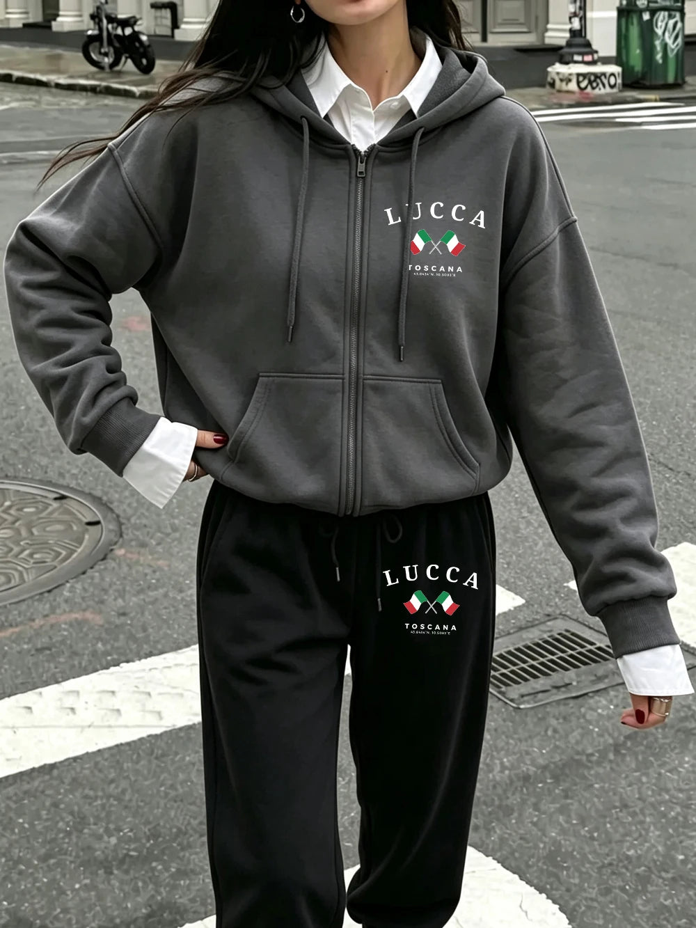 Ensemble 2 pièces sweats à capuche zippés pour femmes