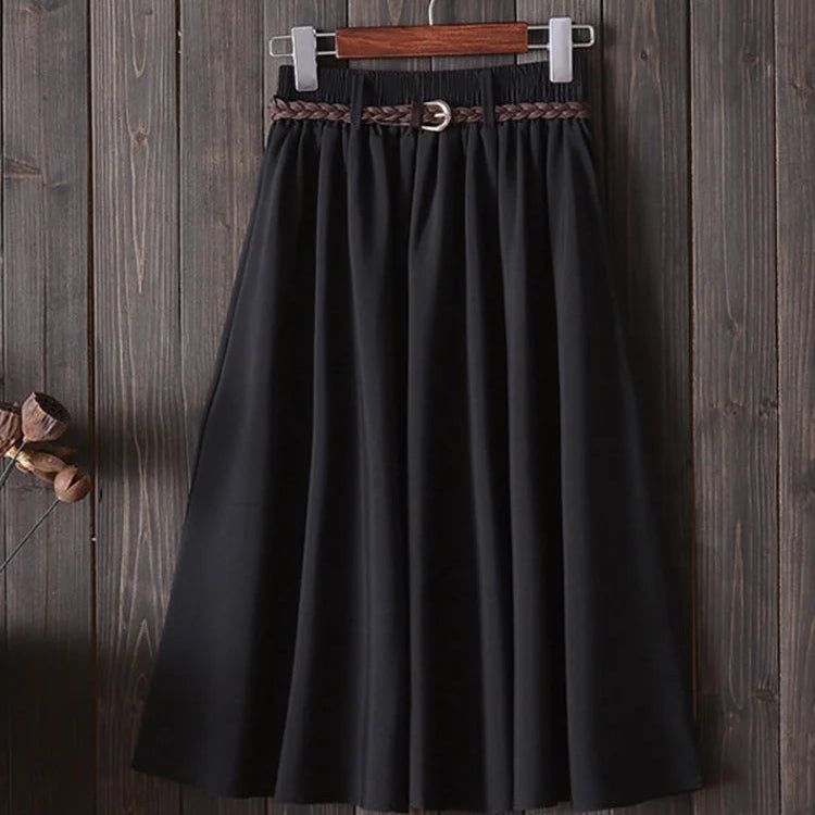 Jupe mi-longue plissée avec ceinture pour femmes