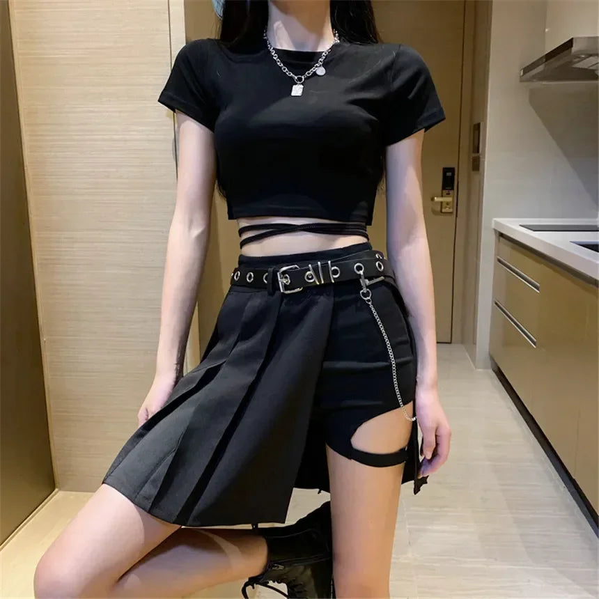 Mini jupe gothique taille haute plissée pour femmes