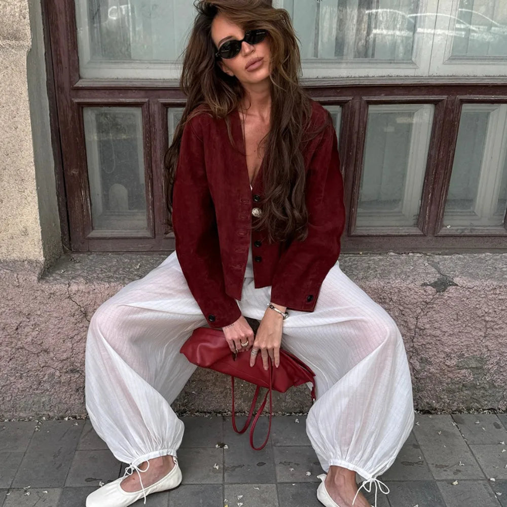 Pantalon décontracté mi-taille pour femmes
