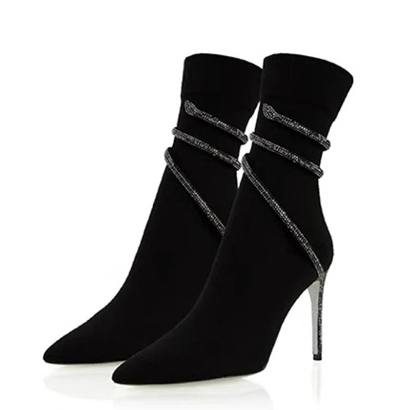 Bottines pointues en biscuits cristal pour femmes