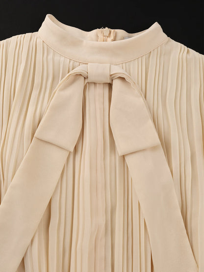 Robe Mousseline Femme – Col à Nœud Élégant
