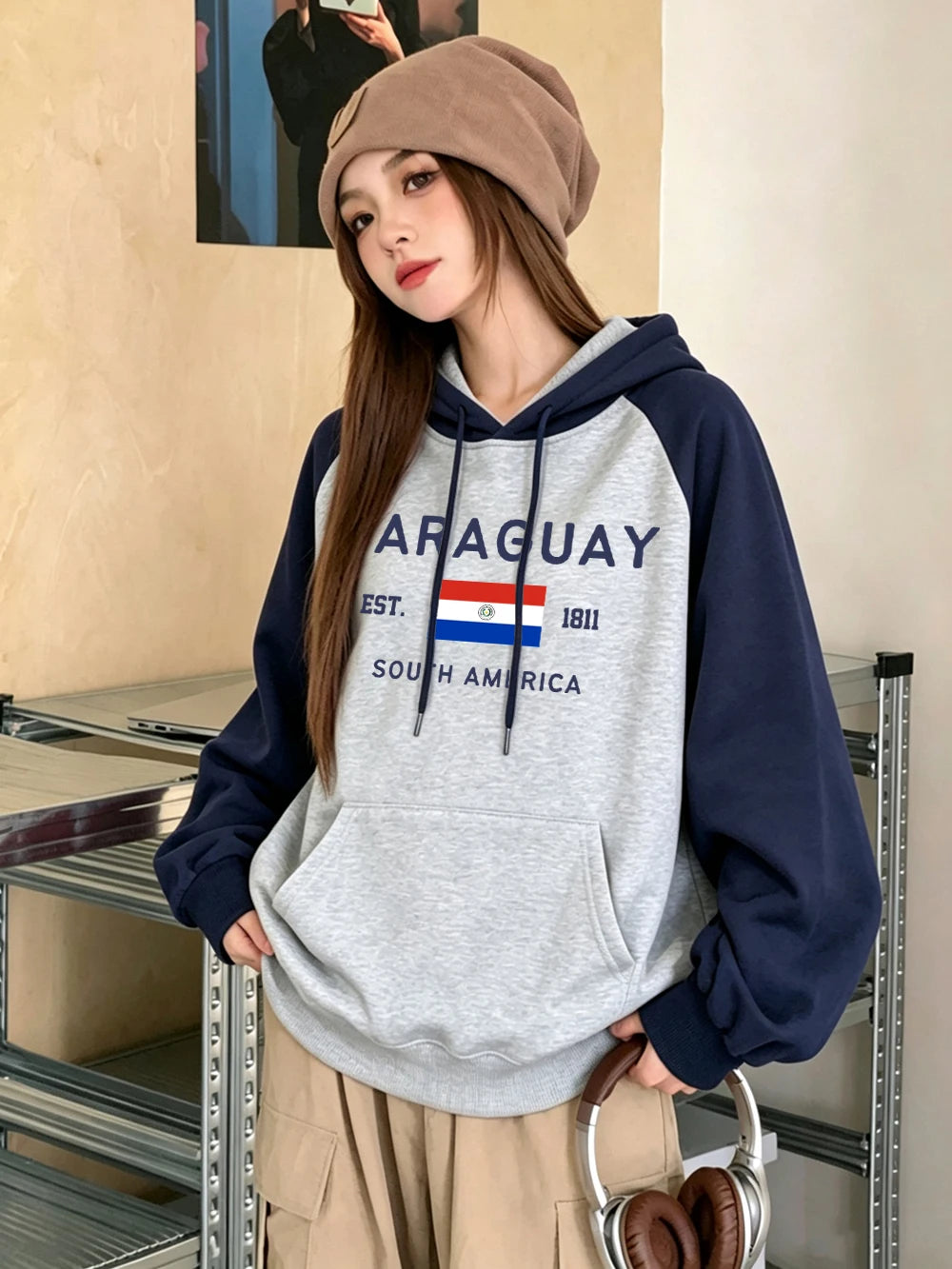 Sweat à capuche Paraguay Amérique du Sud, motif collision de lettres pour femmes