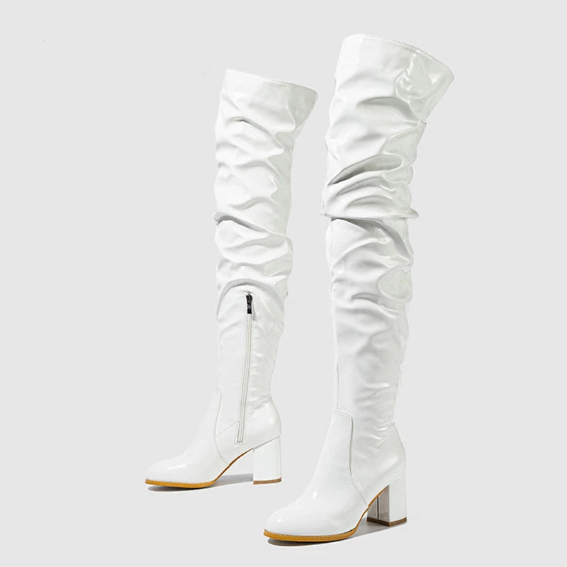 Bottes au genou en cuir verni pour femmes