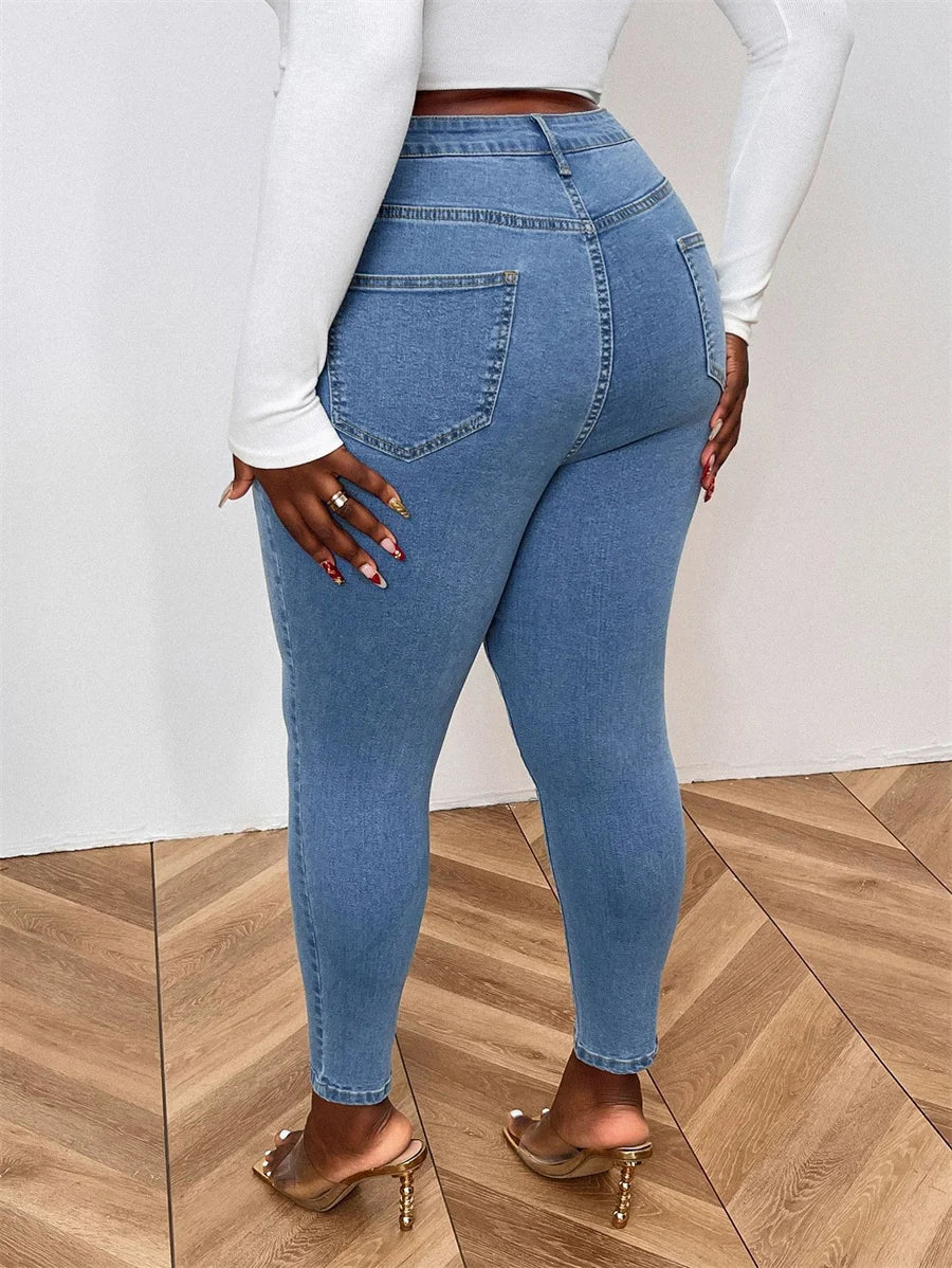 Jean skinny taille moyenne délavé rétro grande taille pour femme