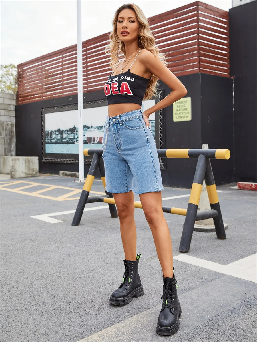 Short en jean taille haute pour femmes