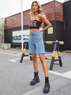 Short en jean taille haute pour femmes