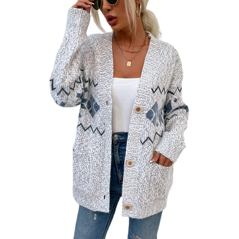 Cardigan ample imprimé décontracté pour femmes
