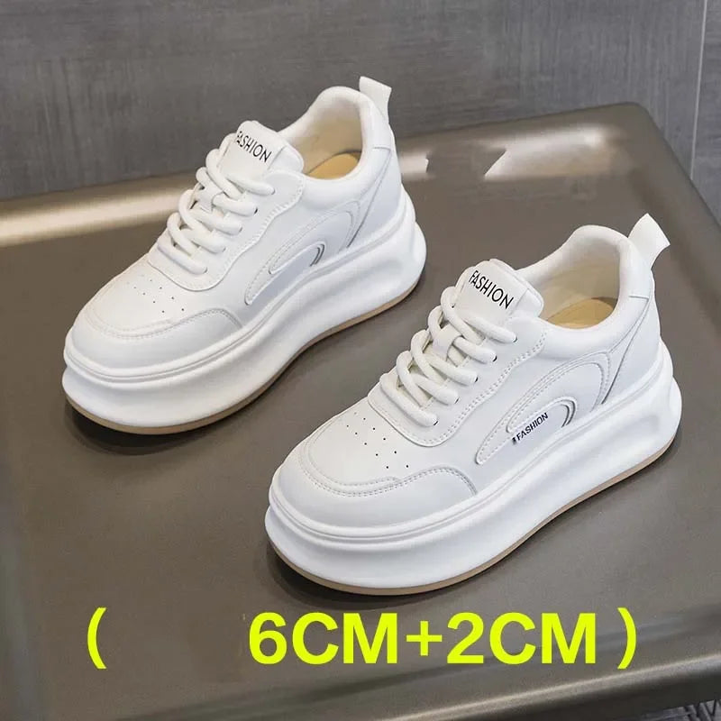 Baskets compensées en cuir véritable pour femmes