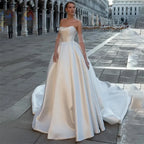 Robe de mariée trapèze blanche élégante avec perles de cristal pour femmes