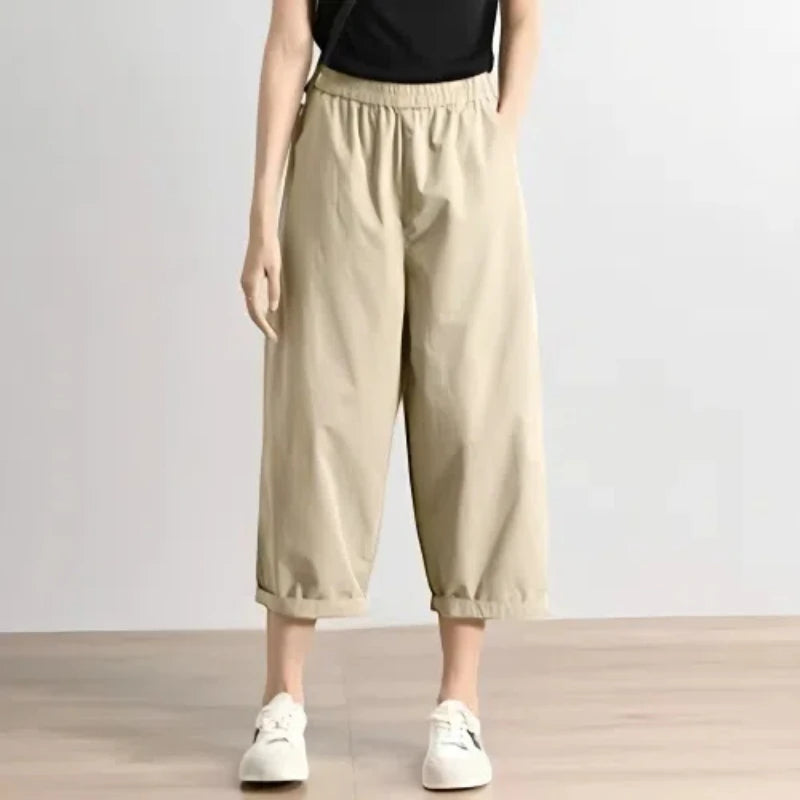 Pantalon cargo taille haute élastique pour femmes