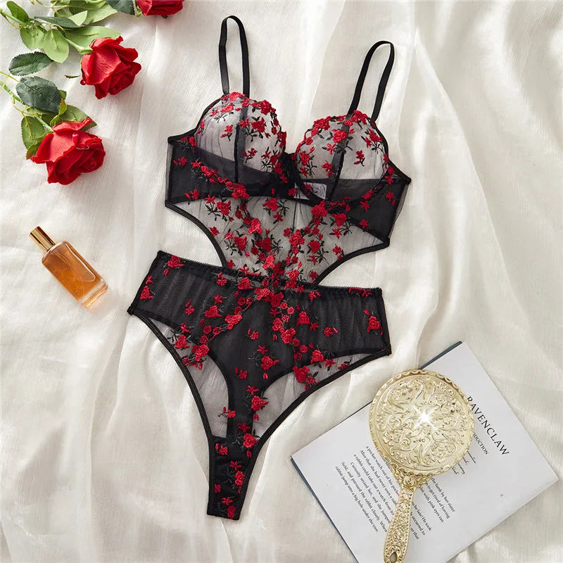 Lingerie sexy body une pièce soutien-gorge slips pour femmes