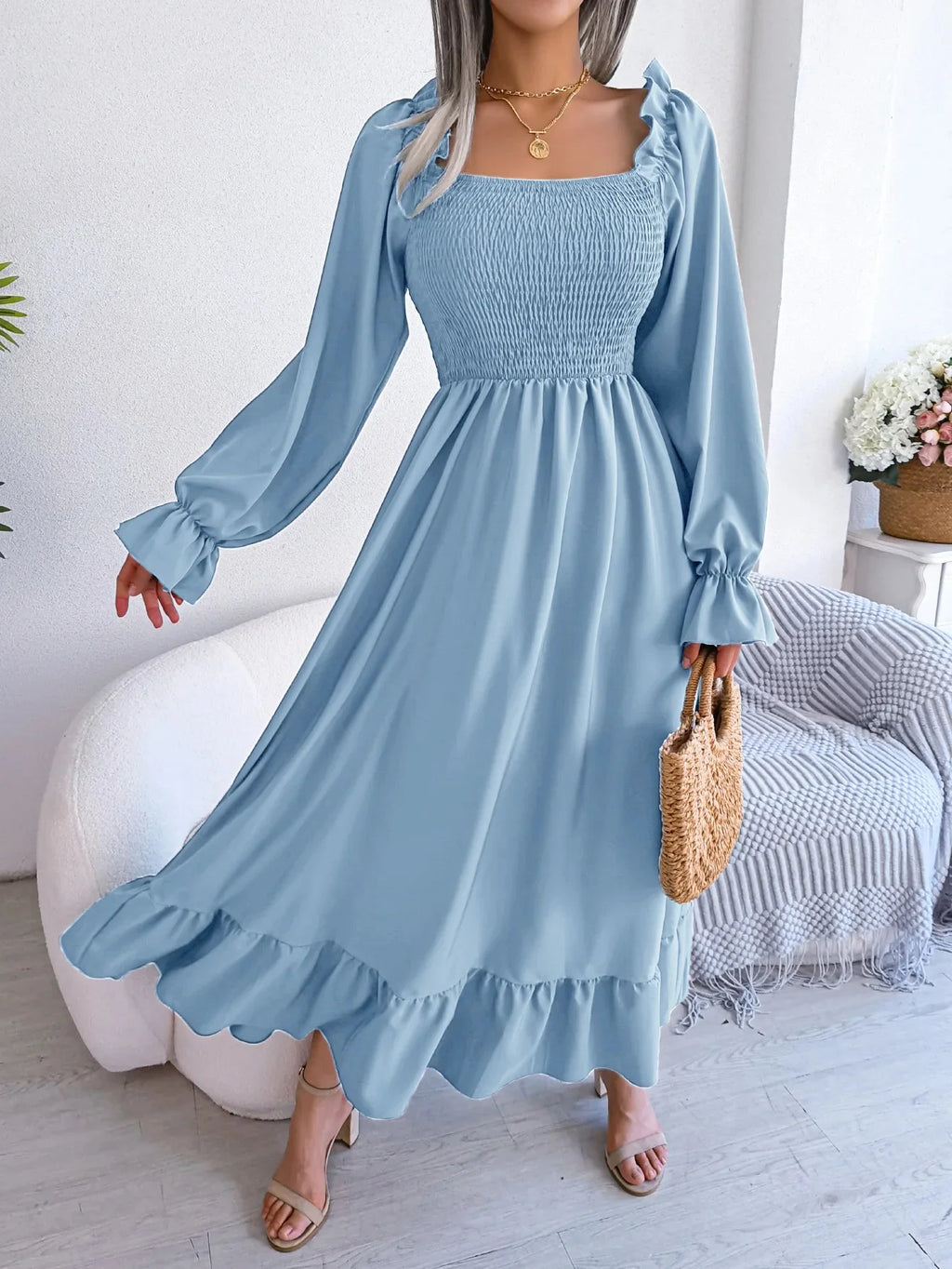 Robe longue avec dentelle pour femmes