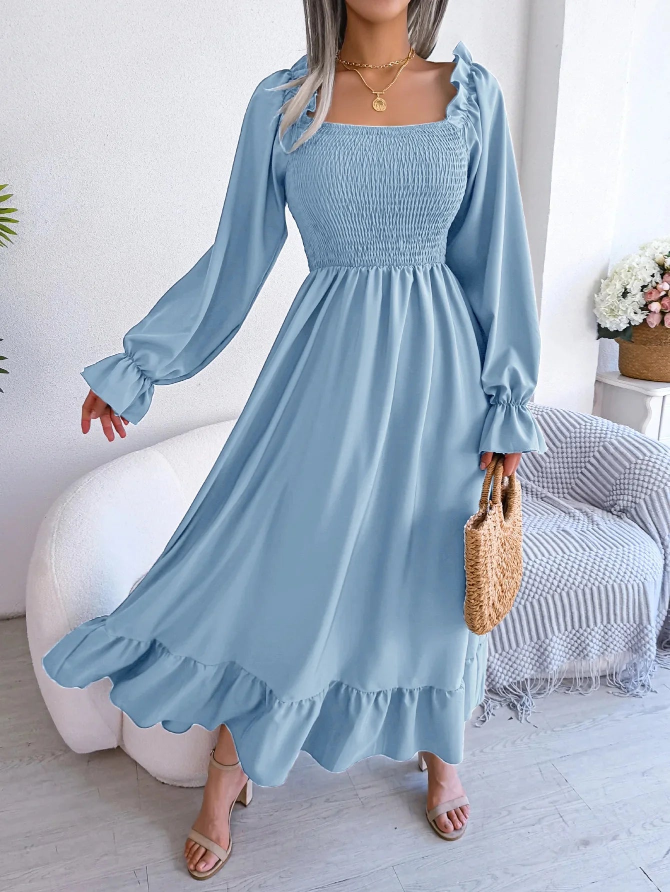 Robe longue avec dentelle pour femmes