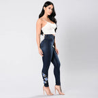 Jeans brodés taille haute pour femmes