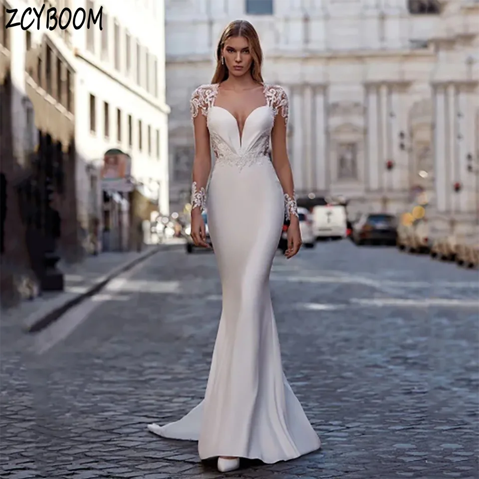 Robe de mariée sirène en Satin doux pour femmes