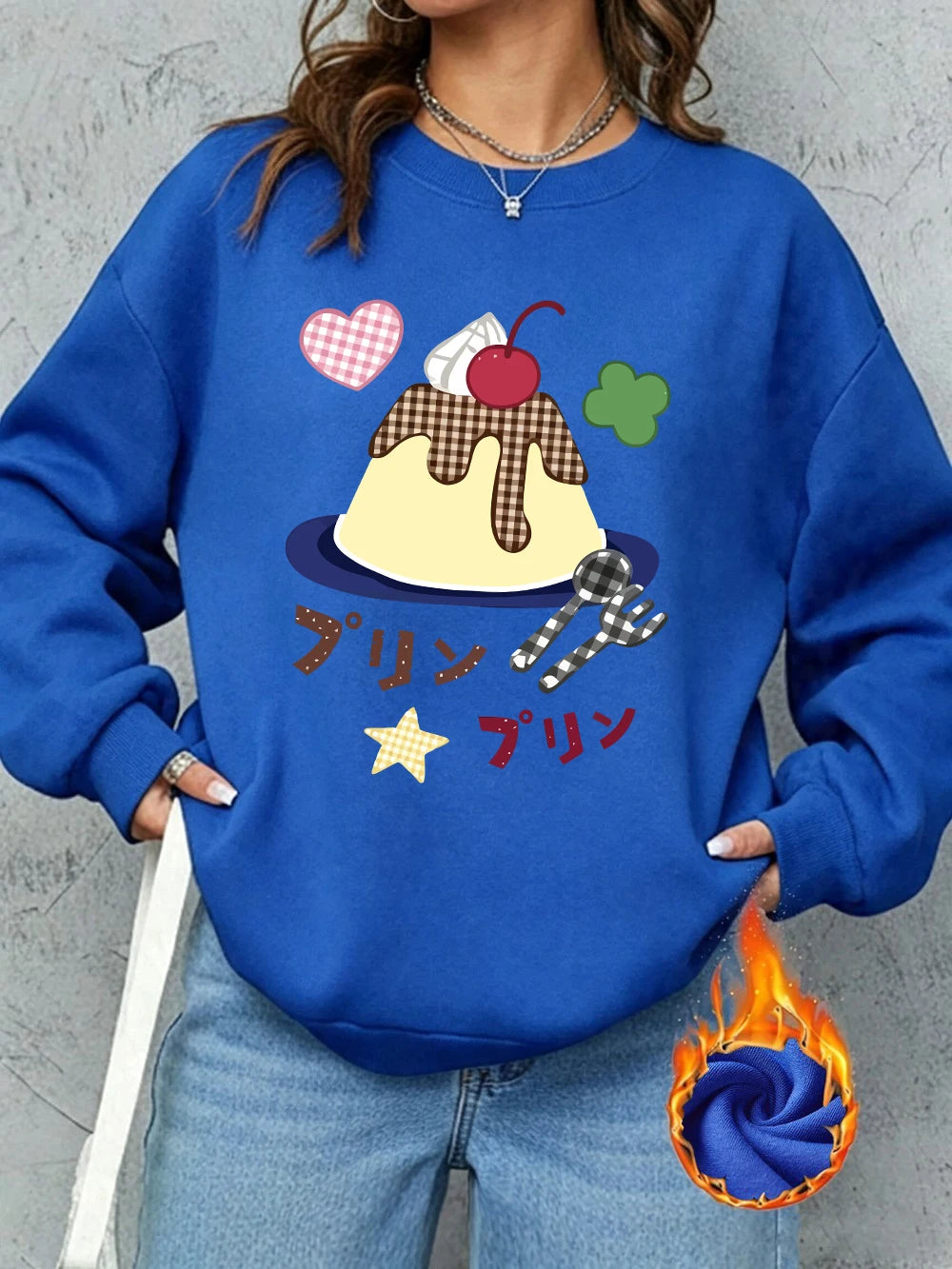 Sweat-shirts à imprimés japonais Caramel Pudding pour femmes