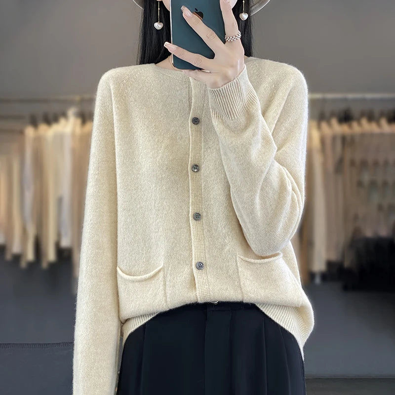 Cardigans à manches longues et col rond pour femmes