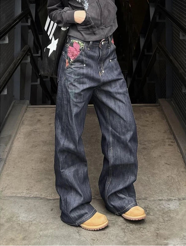 Jean Cargo Baggy Femme – Denim Bleu Rétro Japonais