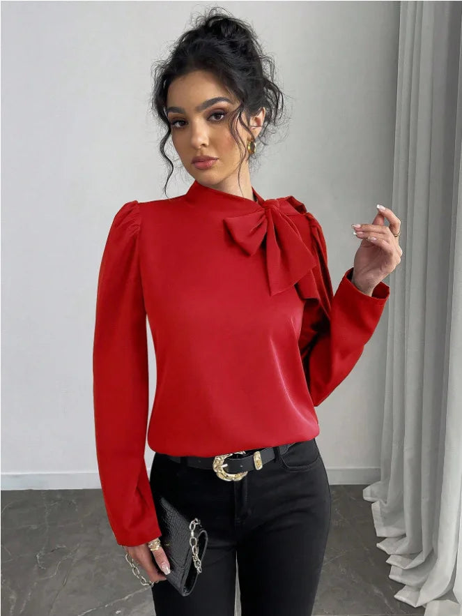 Chemise avec nœud et à manches longues pour femmes