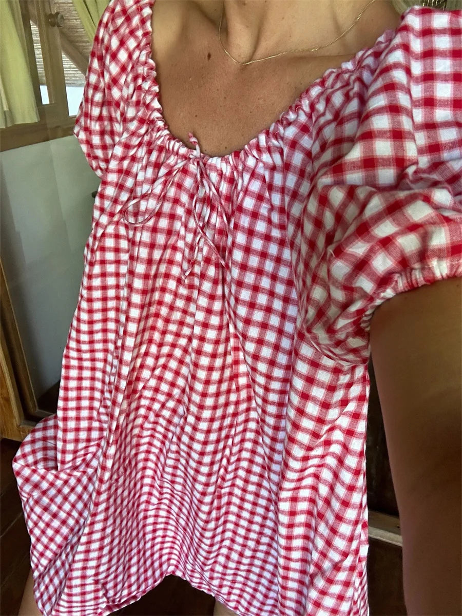 Mini robe vintage à carreaux pour femmes