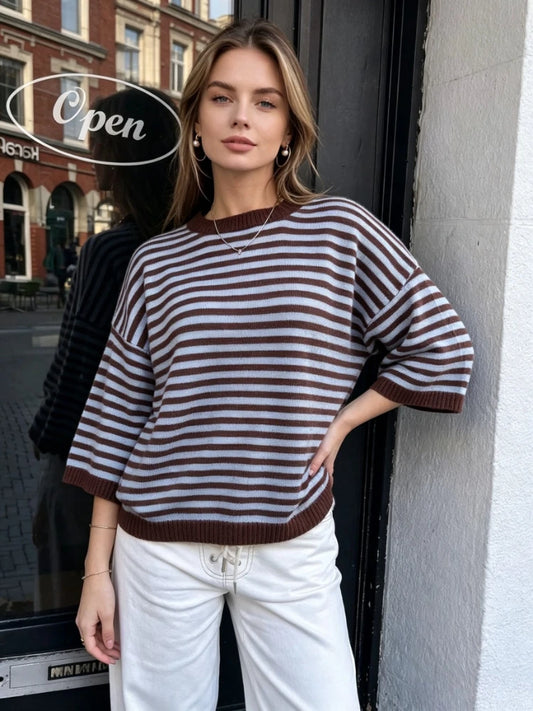 Pull Rayé Femme – Maille et Manches Chauve-Souris