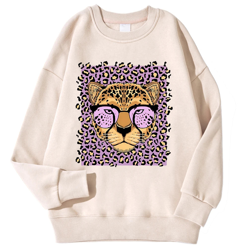 Sweat-shirt à capuche imprimé léopard et soleil pour femmes