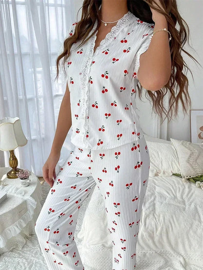 Pyjama 2 Pièces Femme – Cerises et Dentelle