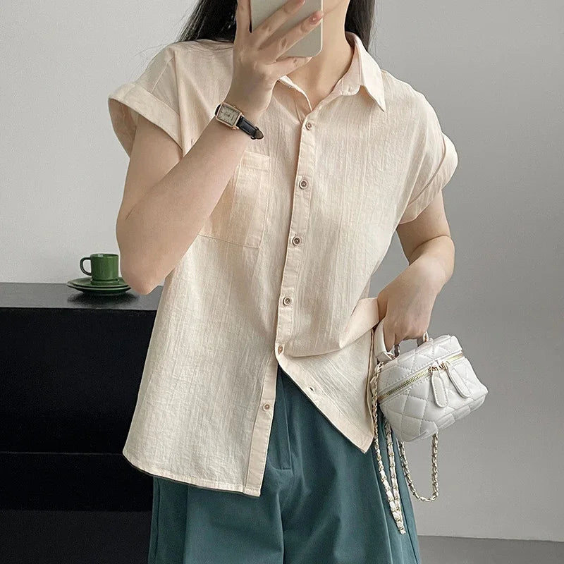 Chemise à manches courtes, style polyvalent, pour femmes
