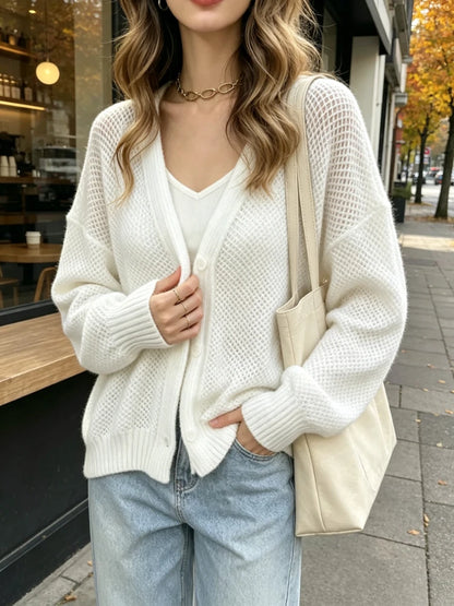 Cardigan Ample Femme – Maille, Col V et Boutons
