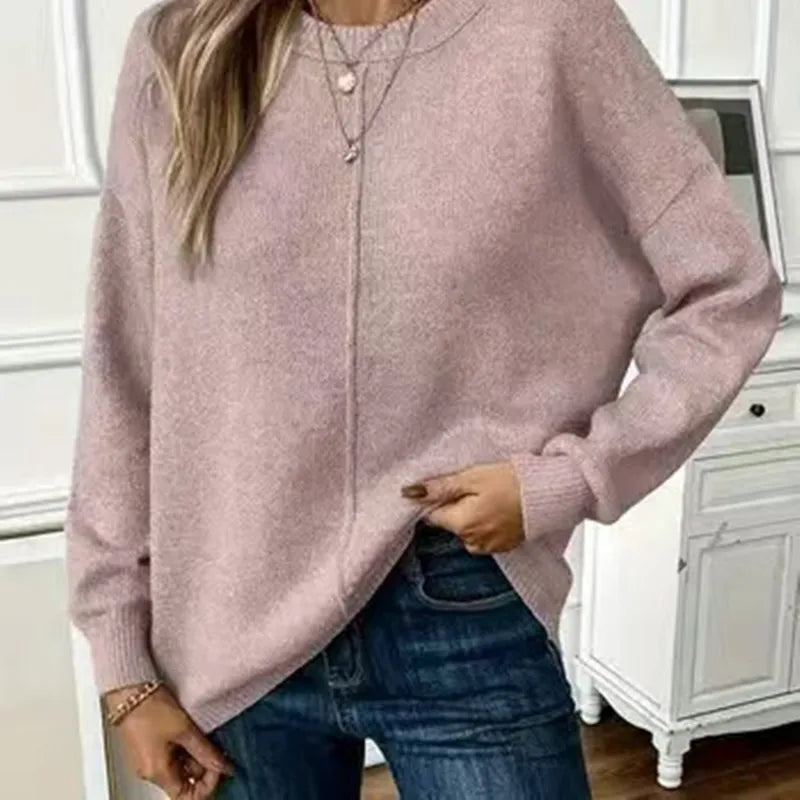 Pull chandails à col rond et manches longues tricoté pour femmes