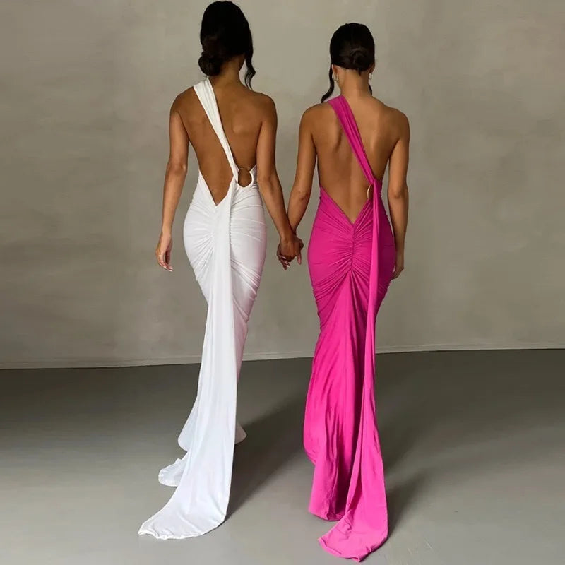 Robe longue sexy asymétrique à épaule unique pour femmes