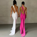 Robe longue sexy asymétrique à épaule unique pour femmes