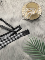 Ensemble de lingerie avec motif à carreaux noir et blanc et anneau en acier pour femmes
