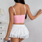 Débardeur corset plissé rose sans manches pour femmes