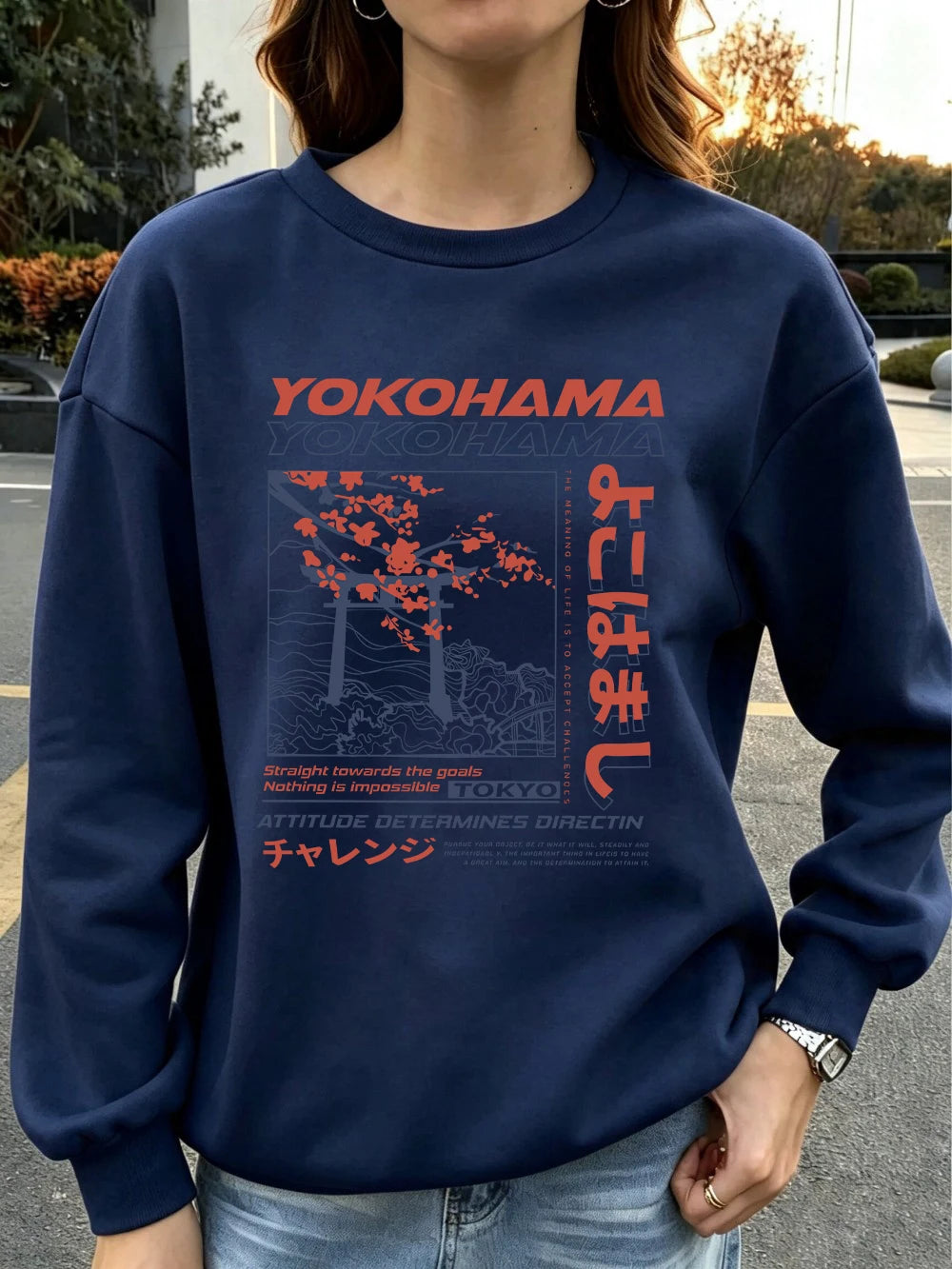 Sweat-shirts à imprimés lettres de style japonais pour femmes