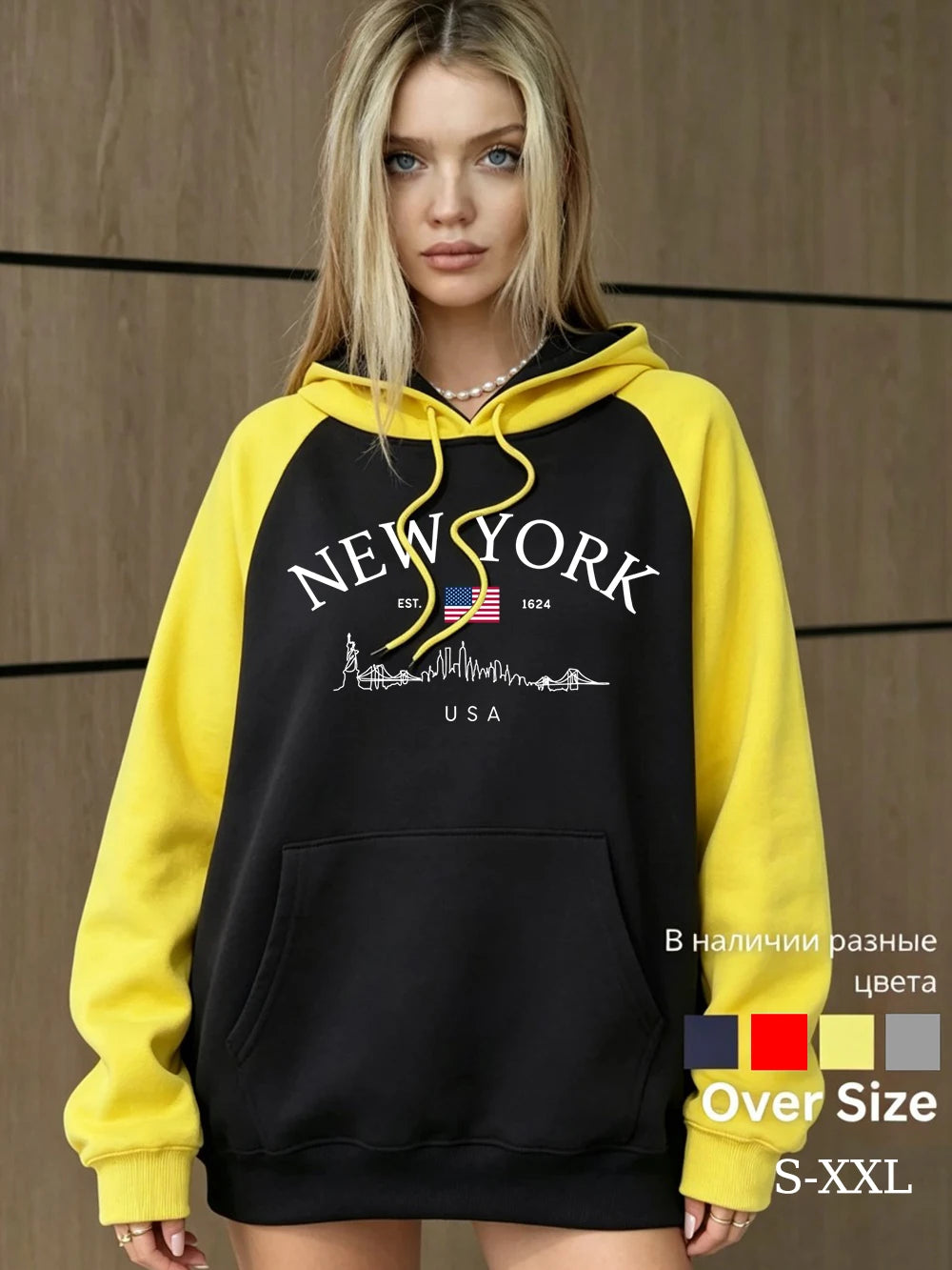 Sweat à capuche New York USA Letter Collision pour femmes
