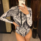 Maillot de bain une pièce sexy à fermeture éclair et imprimé peau de serpent pour femmes