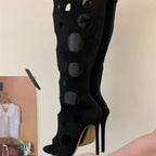 Bottes évider à fermeture éclair et talons mince pour femmes