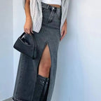 Jupe longues en jean fendue taille haute pour femmes