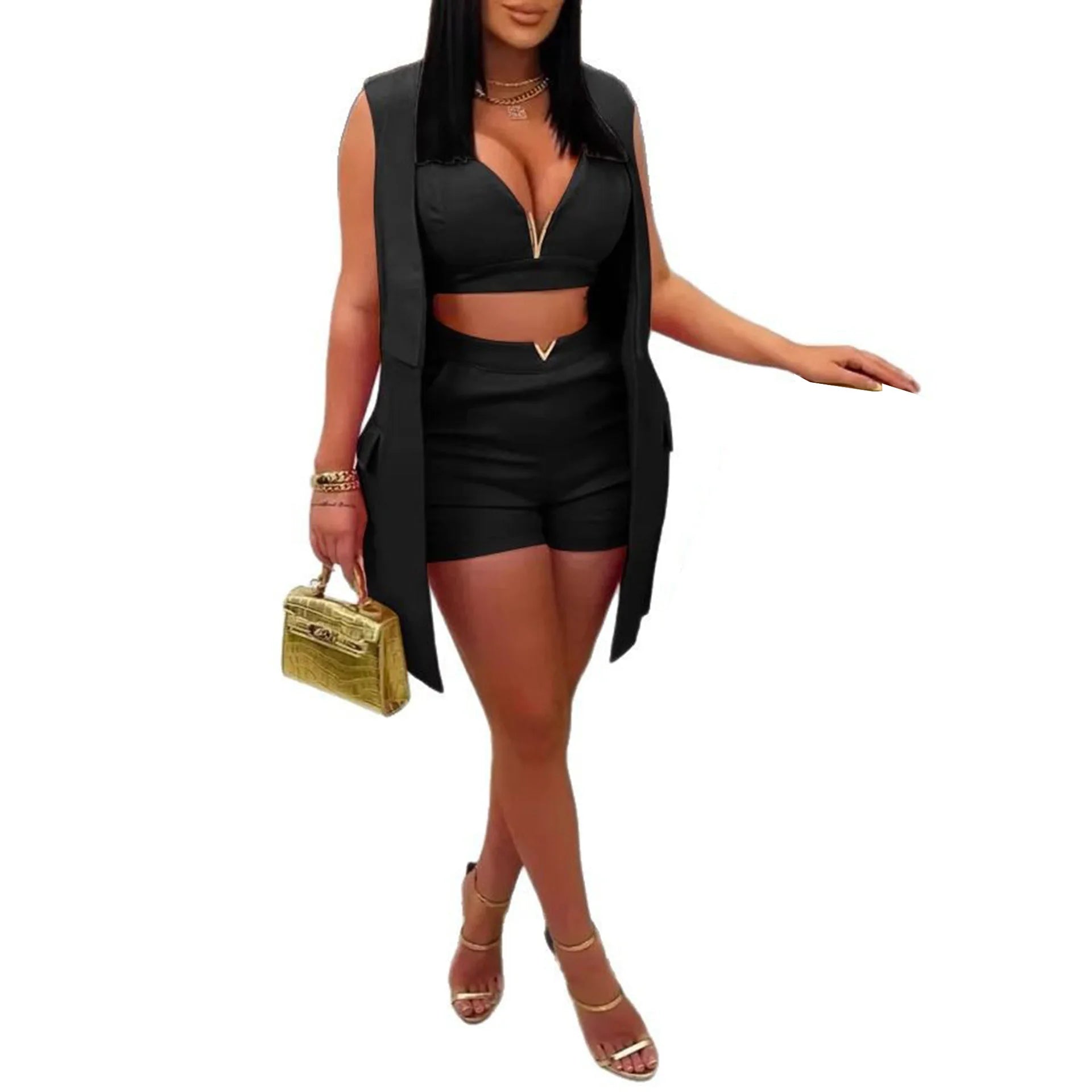 Ensembles 2 pièces Blazers gilet + soutien-gorge haut et short pour femmes