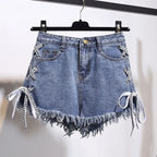 Short en Jean blanc taille haute pour femmes