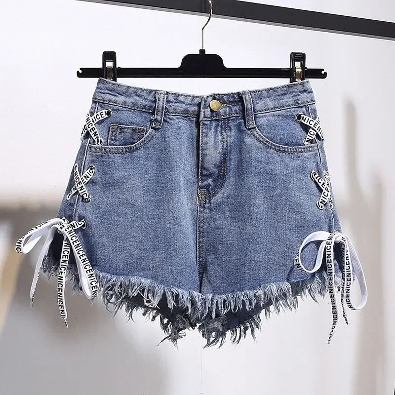 Short en Jean blanc taille haute pour femmes