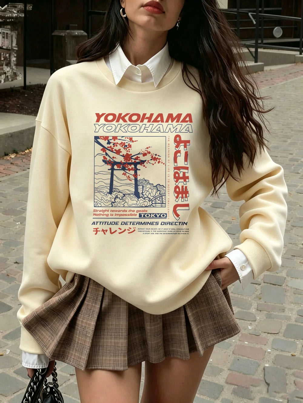 Sweat-shirts à imprimés lettres de style japonais pour femmes