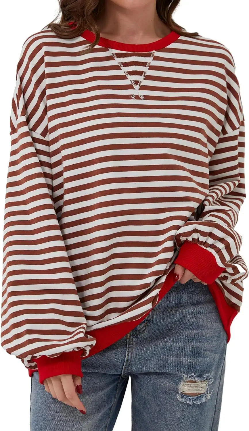 Sweat-shirt rayé surdimensionné pour femmes