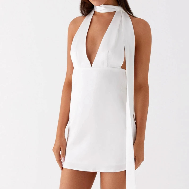 Robes courtes dos nu en soie Satin pour femmes
