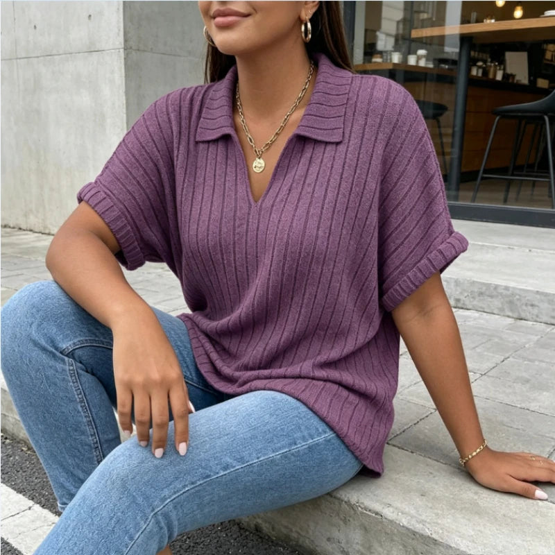 T-shirt en Maille Femme – Coupe Décontractée et Manches Courtes