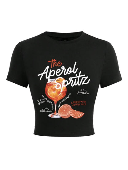 Crop Top Femme – Imprimé Rétro Aperol Spritz