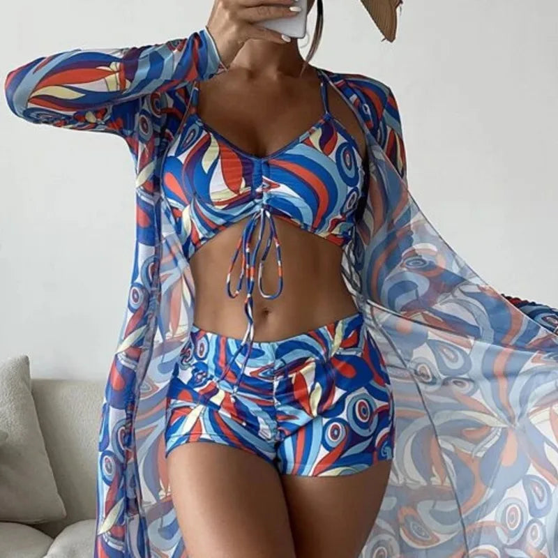 Maillot de bain trois pièces push-up pour femmes