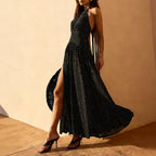 Robe maxi dos nu en dentelle sans manches pour femmes